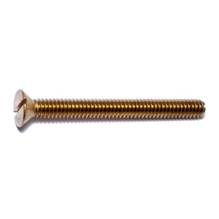 Midwest Fastener 1/4"-20 x 2-1/2 in Slotted Flat Machine Screw, Plain Brass, 10 PK 61055
